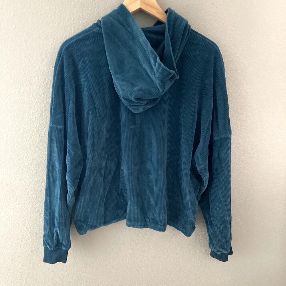 Sezane Anatole Sweatshirt Velour Corduroy Hood Teal Blue XXL - Picture 8 of 9